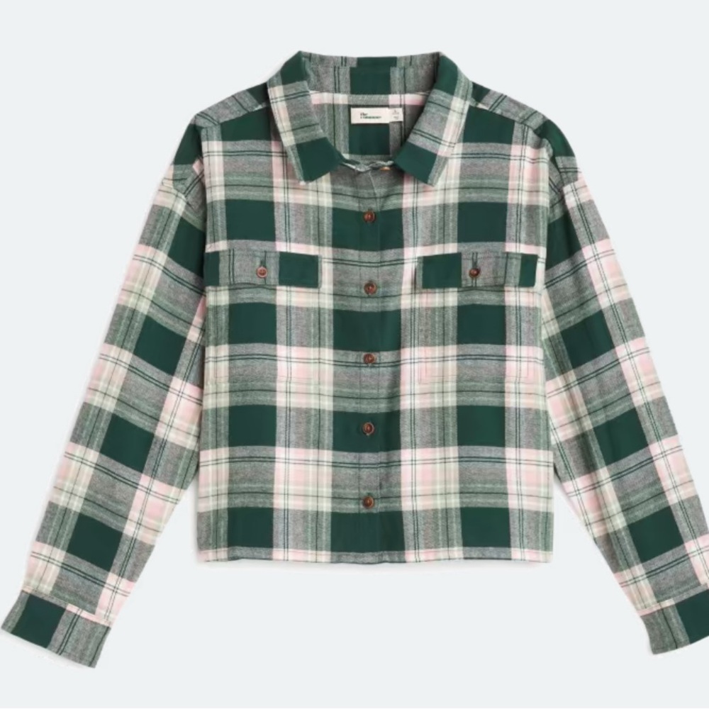 The Commons Cropped Flannel, Green, sz L